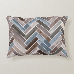 Herringbone-Muster in Blue Brown Grau Dekokissen