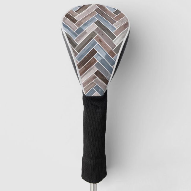 Herringbone-Muster in Blue Brown Grau Golf Headcover (Vorderseite)