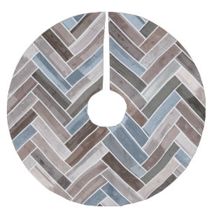 Herringbone-Muster in Blue Brown Grau Polyester Weihnachtsbaumdecke