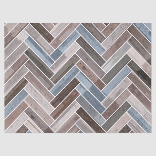Herringbone-Muster in Blue Brown Grau Seidenpapier (Vorderseite)