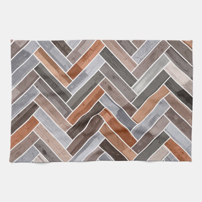 Herringbone-Muster in den Erdfelsenfarben Geschirrtuch (Horizontal)