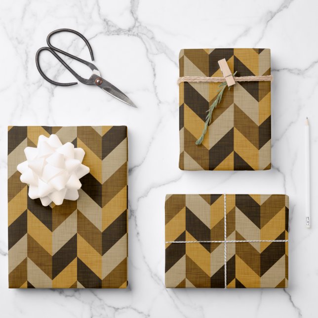 Herringbone-Muster in golden & braun Geschenkpapier Set (Vorderseite)