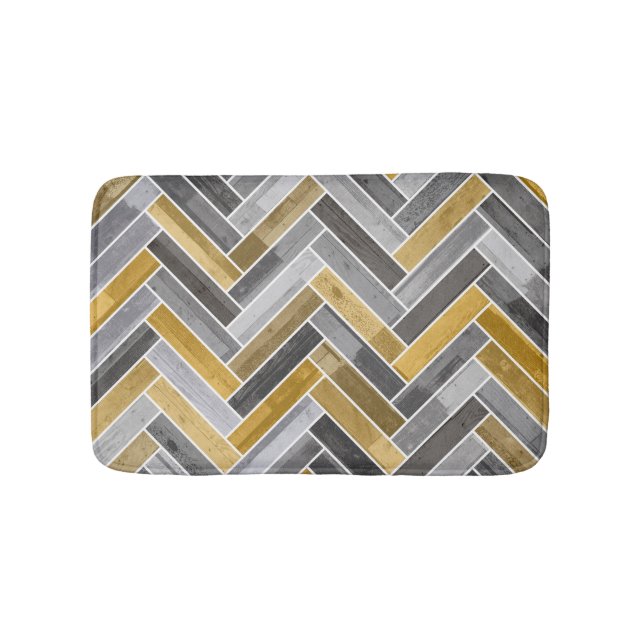 Herringbone-Muster in Grau und Gelb Badematte (Vorderseite)