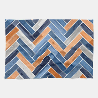 Herringbone-Muster in Navy Blue und Orange Geschirrtuch