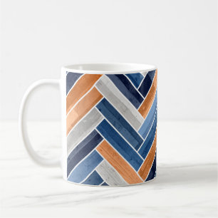 Herringbone-Muster in Navy Blue und Orange Kaffeetasse