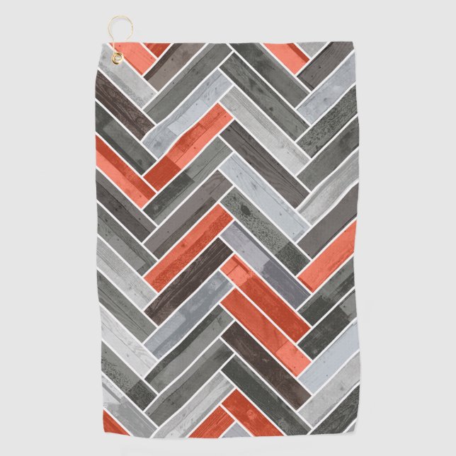 Herringbone-Muster in Orange Gray Golfhandtuch (Vorderseite)