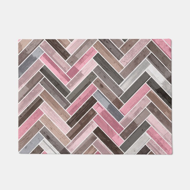 Herringbone-Muster in rosa Grau Fußmatte (Vorderseite)