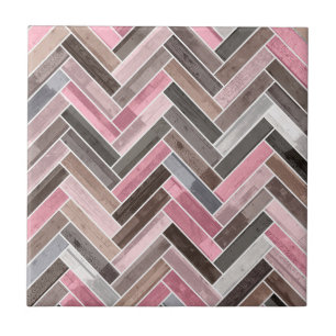 Herringbone Pattern in Pink Grey Fliese