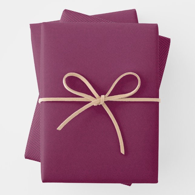 Herringbone-Tweed-Effekt Maulbeere Weihnachten Geschenkpapier Set (Beispiel)