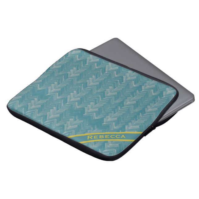Herringbone Zickzack Muster auf Türkis Persönliche Laptopschutzhülle (Vorne Oben)