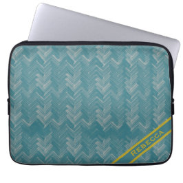 Herringbone Zickzack Muster auf Türkis Persönliche Laptopschutzhülle