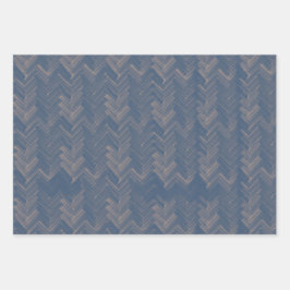 Herringbone Zickzack Muster Retro Blue Geschenkpapier Set