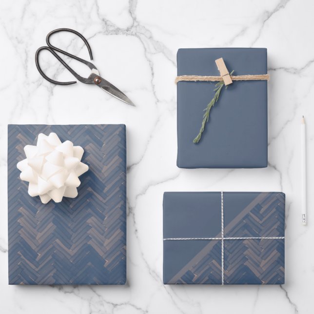 Herringbone Zickzack Muster Retro Blue Geschenkpapier Set (Vorderseite)