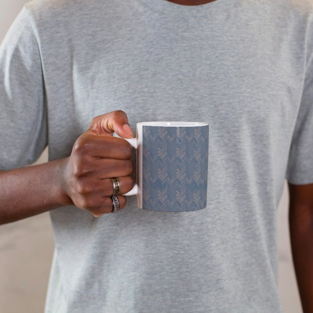 Herringbone Zickzack Muster Retro Blue Kaffeetasse (Von Creator hochgeladen)