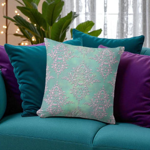 Herrlich Aquamarin und Lavendelpastel Damask Kissen