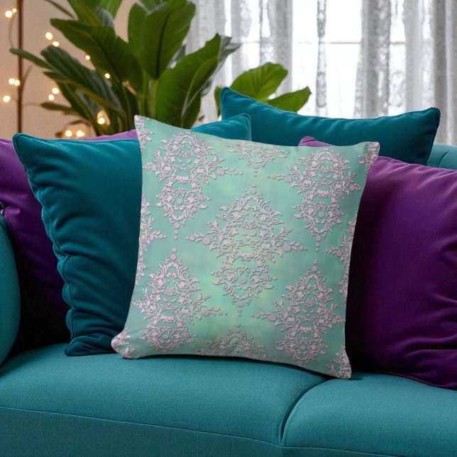 Herrlich Aquamarin und Lavendelpastel Damask Kissen (Von Creator hochgeladen)