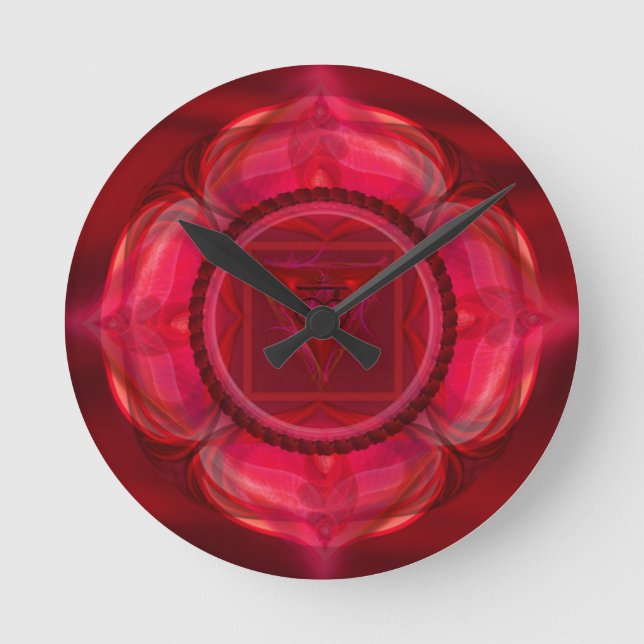 Herrlich Ruby Red Mandala Clock! Runde Wanduhr (Vorderseite)