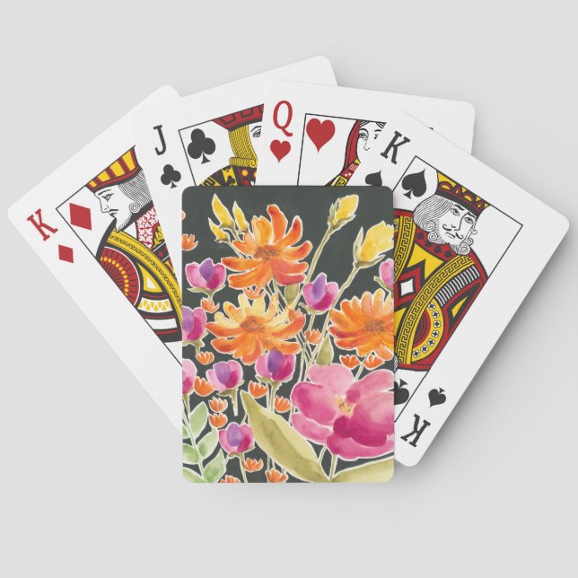 Herrliche Ansammlung - Rosa und orange Blume Spielkarten (Rückseite)