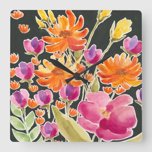 Herrliche Ansammlungs-- rosa und orange Blumen Quadratische Wanduhr (Vorderseite)
