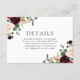 Herrliche Blume Blush & Burgund Hochzeit Begleitkarte