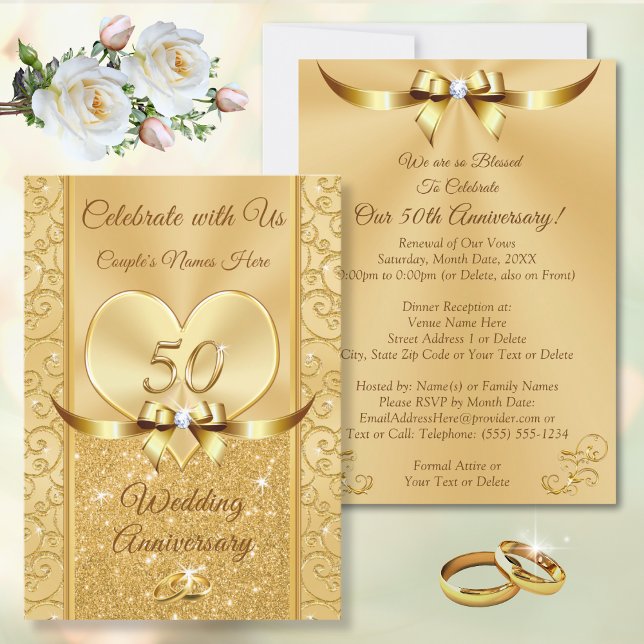 Herrliche Gold 50. Hochzeitstag Einladungen (Elegant 50th wedding anniversary invitations. Golden anniversary invitations is the 50 year symbol.)