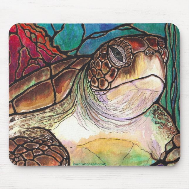 Herrliche Meeresschildkröte-Buntglas-Art-Kunst Mousepad (Vorne)