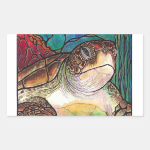 Herrliche Meeresschildkröte-Buntglas-Art-Kunst Rechteckiger Aufkleber