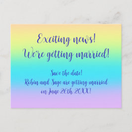 Herrliche Pastel-Regenbogen-Hochzeit Rett-The-Date Ankündigungspostkarte