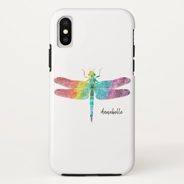 Herrliche Regenbogenwatercolor-Libellen-Silhouette Case-Mate iPhone Hülle (Rückseite)
