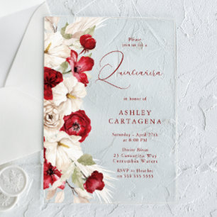 Herrliche Rot-Weiß-Quinceanera Acryleinladungen
