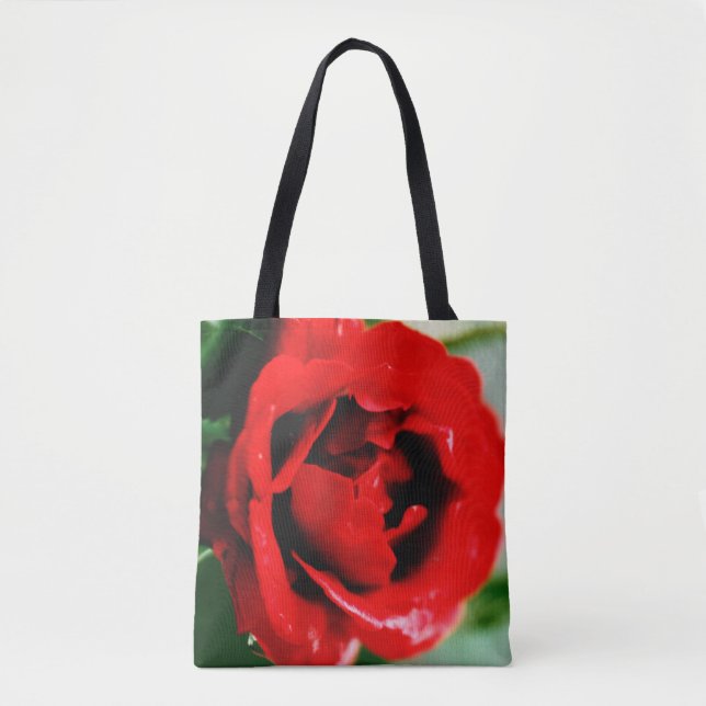 Herrliche rote Rose mit Morgentauben Tasche (Vorderseite)