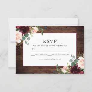 Herrliche Rustikale Blume Burgund Elegante Hochzei RSVP Karte
