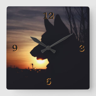 Herrliche Schäferhund-Silhouette-Wand-Uhr Quadratische Wanduhr