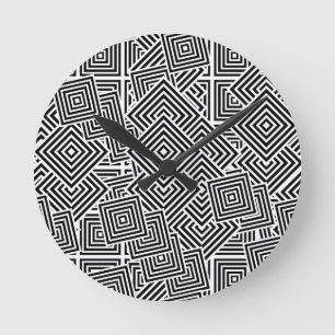 Herrliche schwarz-weiße Geometrie Runde Wanduhr