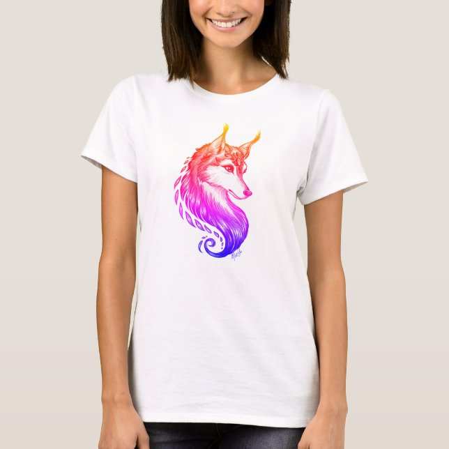 Herrliche Sonnenuntergang-Hand gezeichneter Wolf-T T-Shirt (Vorderseite)