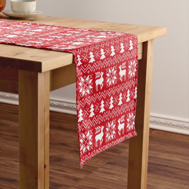 Herrliche Weihnachtsstrickjacke-inspirierter roter Kurzer Tischläufer (Beispiel)