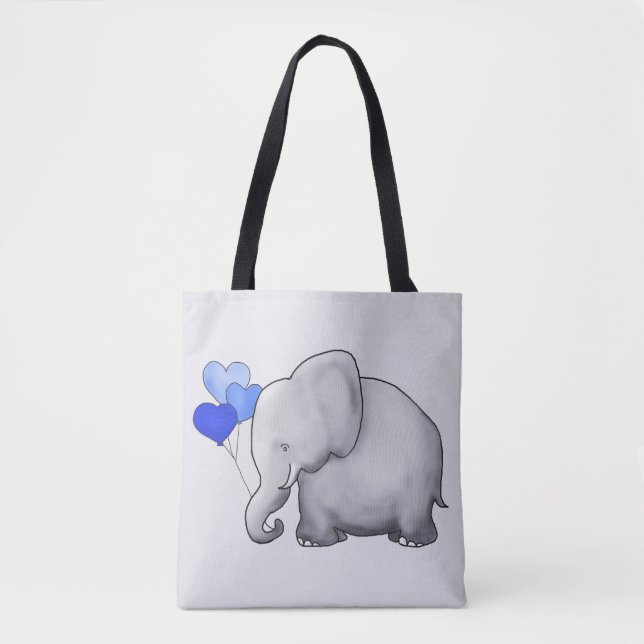 Herrlicher grauer Baby-Elefant mit blauen Ballonen Tasche (Vorderseite)