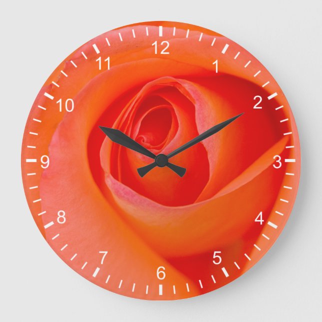 Herrlicher Orange Rose Bud Große Wanduhr (Vorderseite)