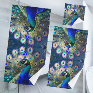 Herrlicher Pfau mit aquamarinem und goldenem Abstu Badhandtuch Set