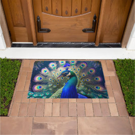 Herrlicher Pfau mit aquamarinem und goldenem Abstu Fußmatte