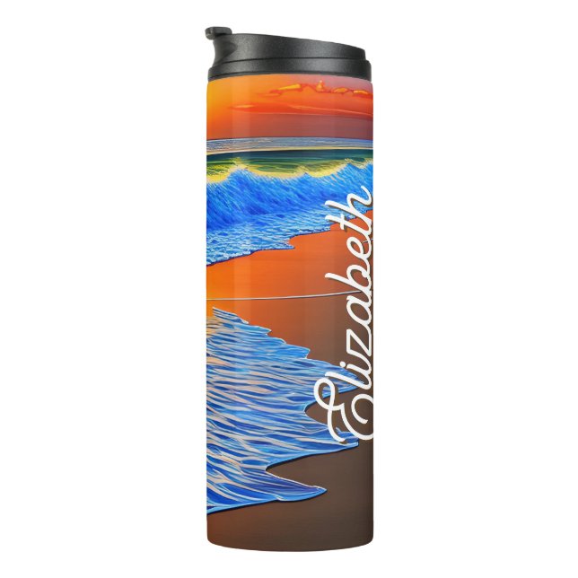 Herrlicher Sonnenuntergang am Strand Thermosbecher (Nach rechts gedreht)