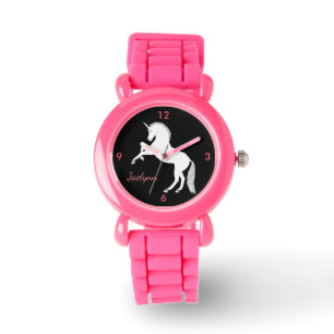 Herrliches aufrichtendes weißes Einhorn mit Namen Armbanduhr