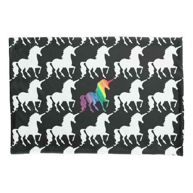 Herrliches Einhorn-Regenbogen-Schwarz-Weiß-Muster Kissenbezug (Vorderseite)