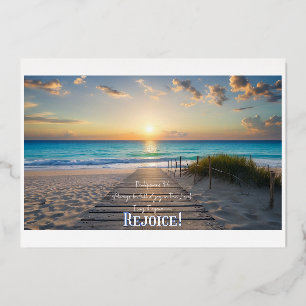 Herrliches Strandbild mit Philipper 4,4: Freut euc Folieneinladung