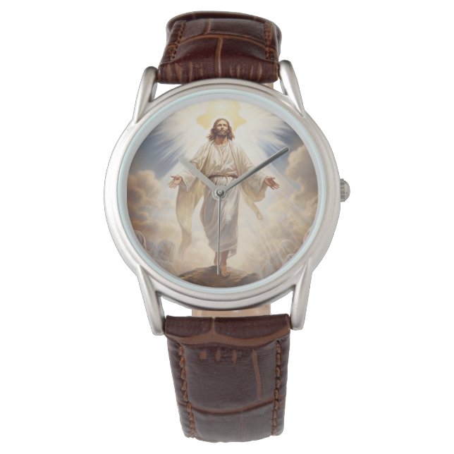 Herrscher-Lederuhr-Jesus Armbanduhr (Vorderseite)