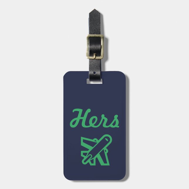 Hers Navy und Green Luggage Tag Gepäckanhänger (Vorderseite vertikal)