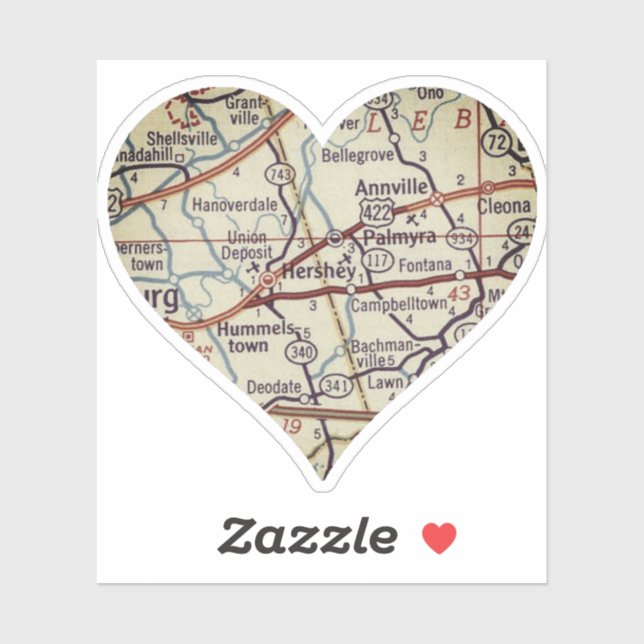 Hershey PA Vintag Map Aufkleber (Blatt)