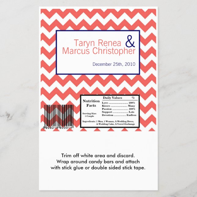 Hershey's Large Bar Wrapper Coral Navy Blue Chevro Flyer (Vorne)