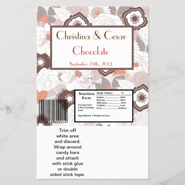 Hershey's Large Bar Wrapper Coral Pink Brown Flora Flyer (Vorne)