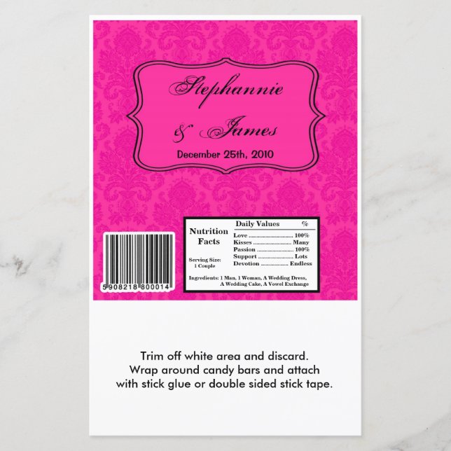 Hershey's Large Bar Wrapper Hot Pink Damask Lace (Vorderseite)